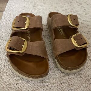 Birkenstock Brown Sandals with Gold Buckles
